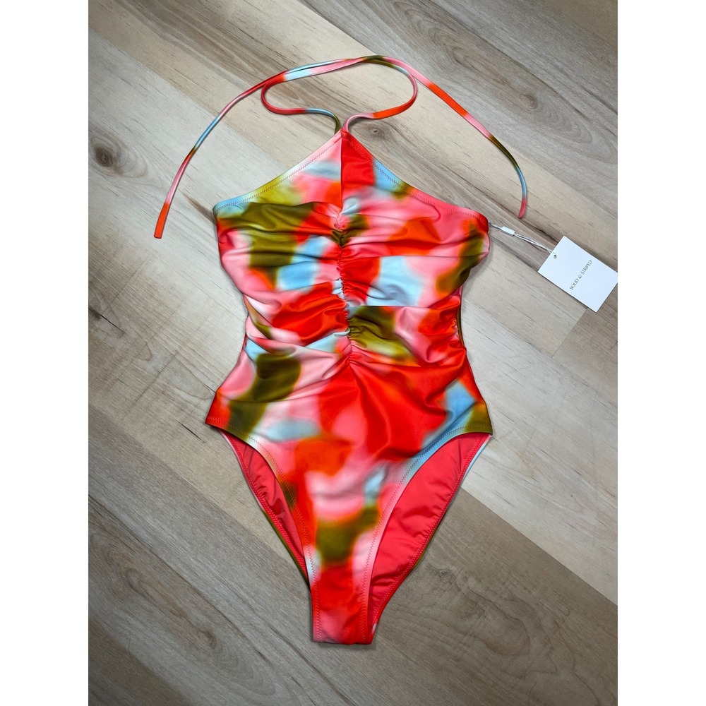 Solid & Striped The Mina One Piece Swimsuit Blur Print Red Pink Blue Small NEW